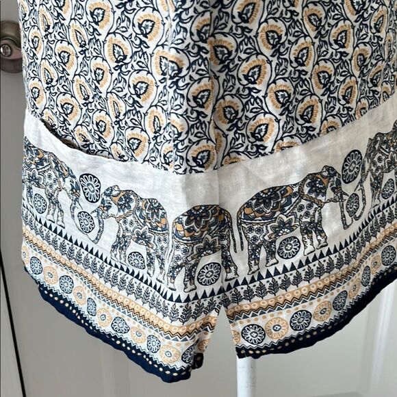 J. Jill Blue Elephant Parade Trim Pockets Linen Tunic SZ M/L - Picture 6 of 10